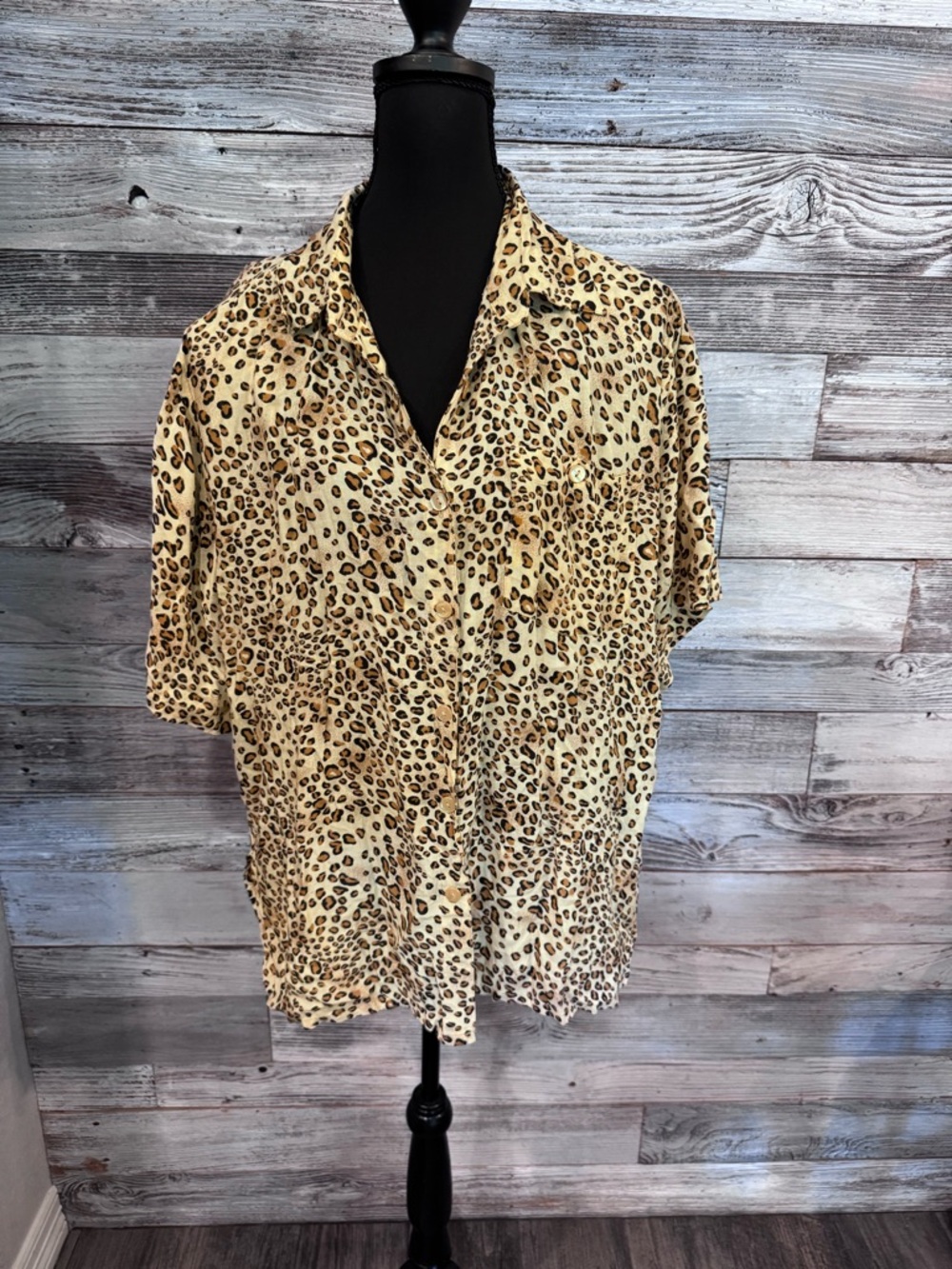 Leopard Print Button-Down Shirt - Beige